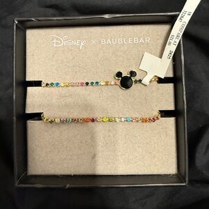 BaubleBar Gold Bracelet with Colorful Stones and Mickey Charm